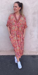 Luna -Kaftan Tie Dress - Pasifique Orange-  Nyhet