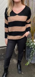 Mona - Strikket sweater - Stribet - Taupe- Nyhed