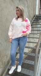 Sara- Stickad tröja - Hjärtan -  Rosa- Nyhet