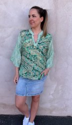 Luna - Blus Sleeve - Floral Green  - Nyhet