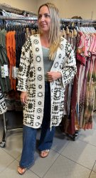 Sofie -Långkofta - Virkad - Beige/Khaki- Nyhet