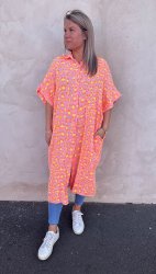 Stacey - Skjortklänning- Leopard -Orange Fluo-  Nyhet