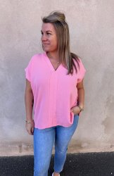 Calla- Blus V-ringad - Rosa- Nyhet