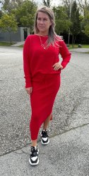 Yohana - Set Ribbad Tröja & kjol - Röd-  Nyhet