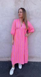 Zelda - FÖRBESTÄLLNING! Bomullsklänning - Randig - Rosa/Orange - Nyhet