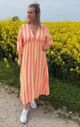 Zelda - Bomullsklänning - Randig - Rosa/Gul/Orange - Nyhet