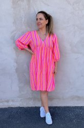 Zelda - Bomullsklänning Kort- Randig - Rosa/Orange - Nyhet