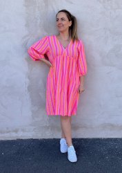Zelda - Bomullsklänning Kort- Randig - Rosa/Orange - Nyhet