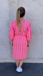 Zelda - Bomullsklänning Kort- Randig - Rosa/Orange - Nyhet
