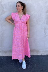 Zelda - Bomullsklänning - Leopard - Rosa/Lila/Korall- Nyhet