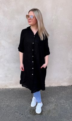 Anja - Skjortklänning i Linne - Svart - Nyhet