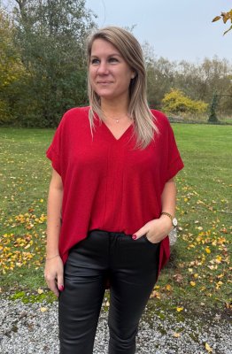 Calla- Blus V-ringad - Glitter - Röd- Nyhet