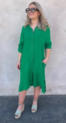 Disa - Skjortklänning i Linne - Grön - Nyhet