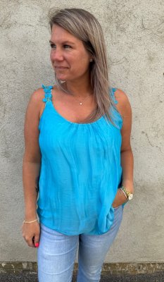 Ellen - Silkeslinne- Blommor - Turkos- Nyhet