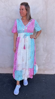Yasmin - Klänning -  Mönster - Turkos/Rosa - Nyhet