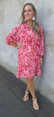 Viaba - Klänning - Mönster- Rosa/Röd -  Nyhet